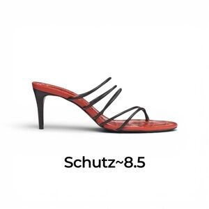 Schutz Malta Leather Strappy Mule Heels Croc Embossed Heeled Sandals Sz 8.5 NWT